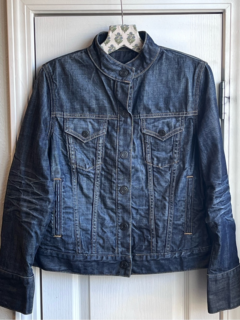Vintage 2003 GAP Women's Dark Blue Denim Y2K Jacket Mandarin Collar Size Small